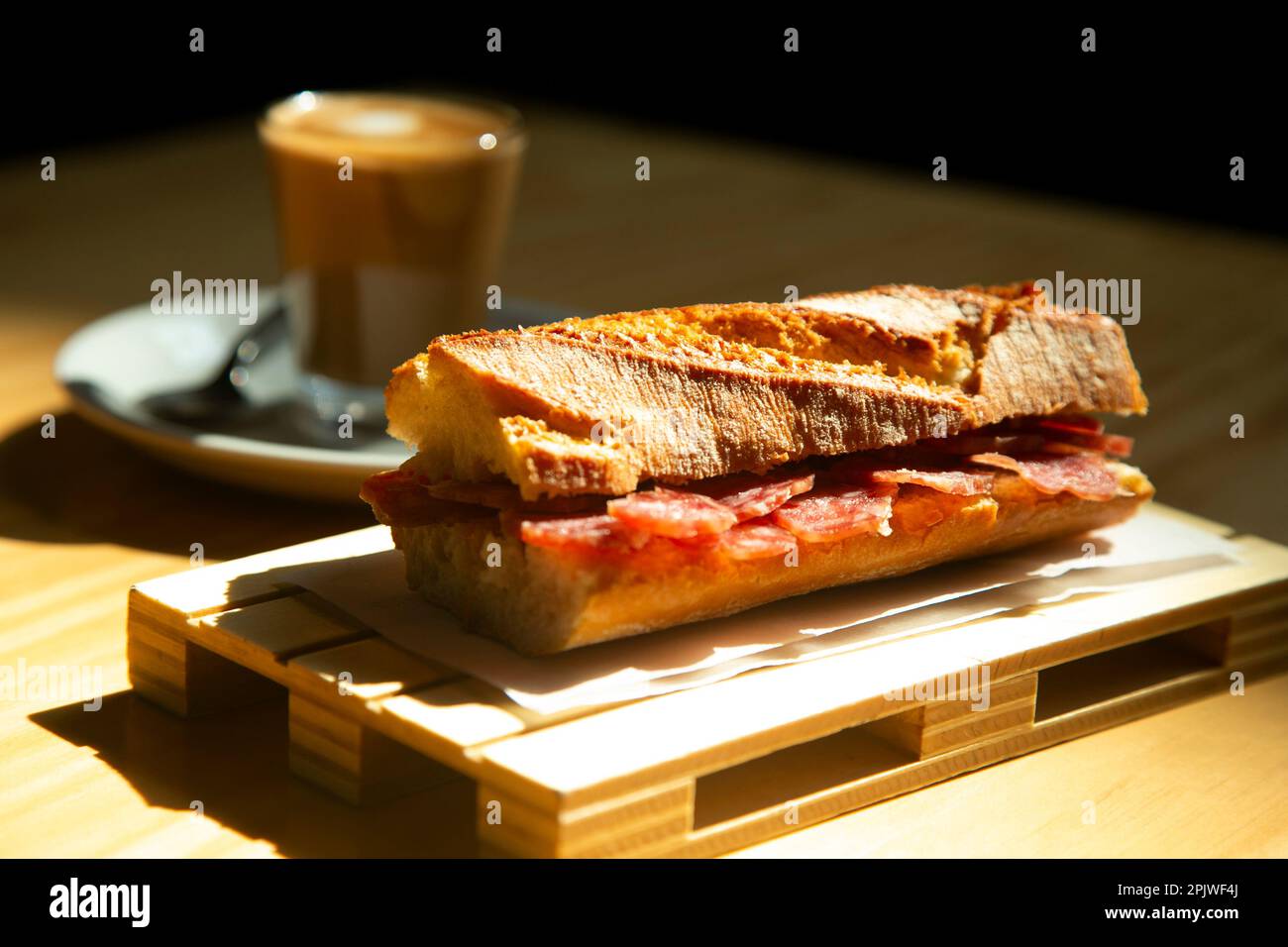 Fuet sandwich in a Spanish restaurant at breakfast time Stock Photo Alamy