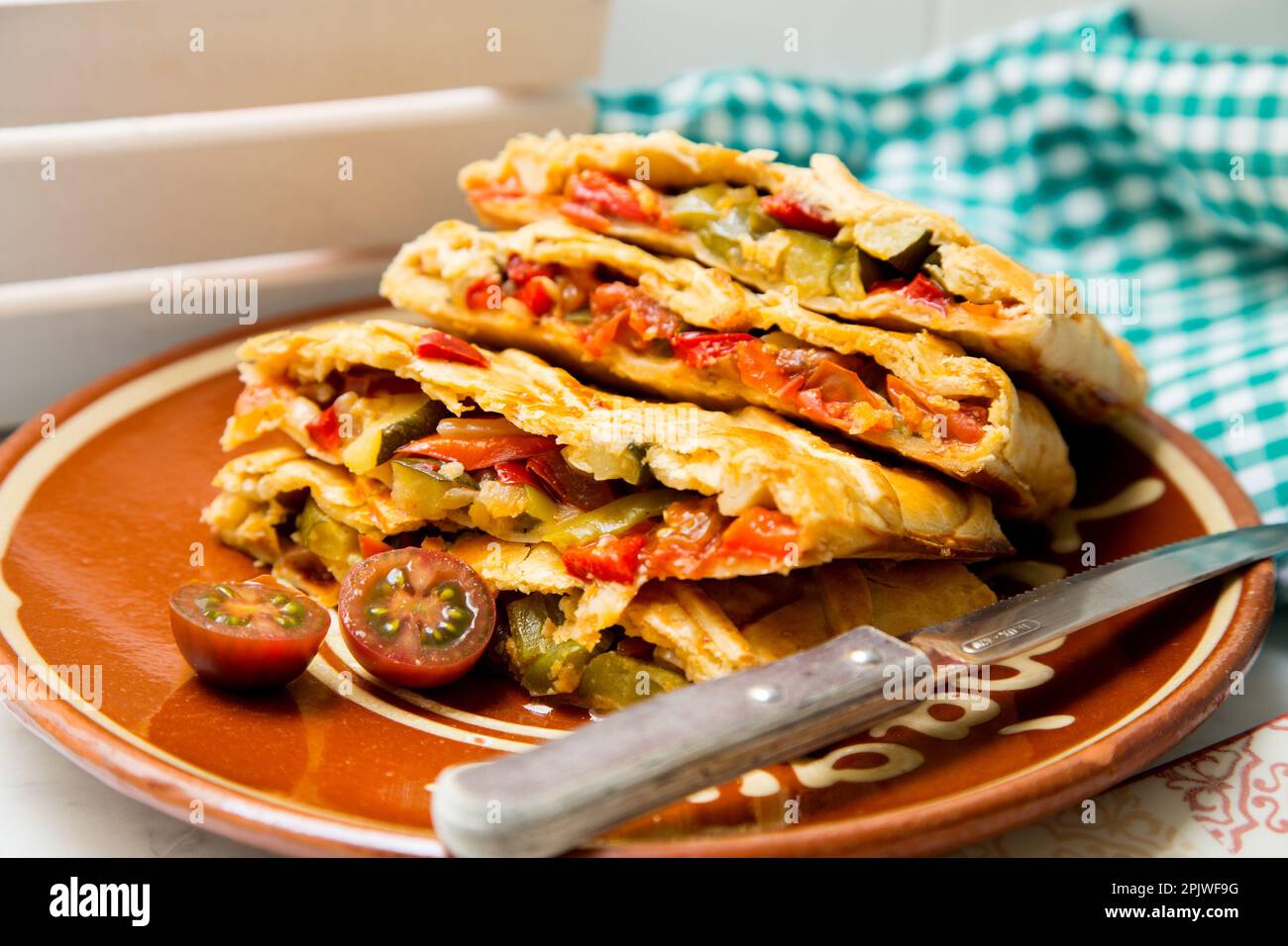 Galician empanada stuffed with vegetables. Typical recipe from northern