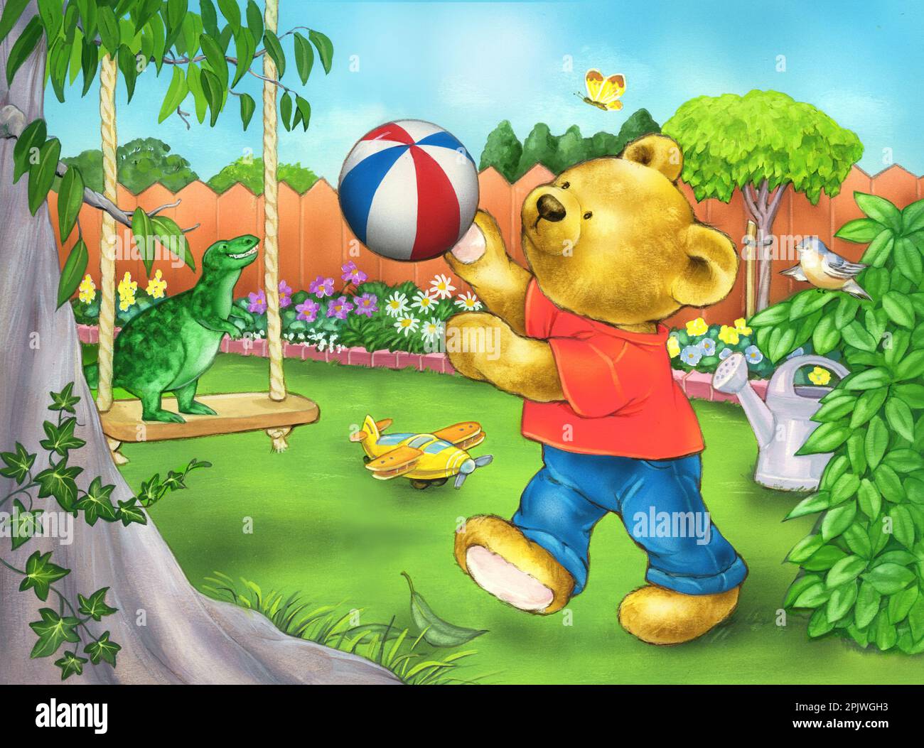 Teddy Playing Juvenile-Teddy playing ball in garden with swing Stock Photo - Alamy