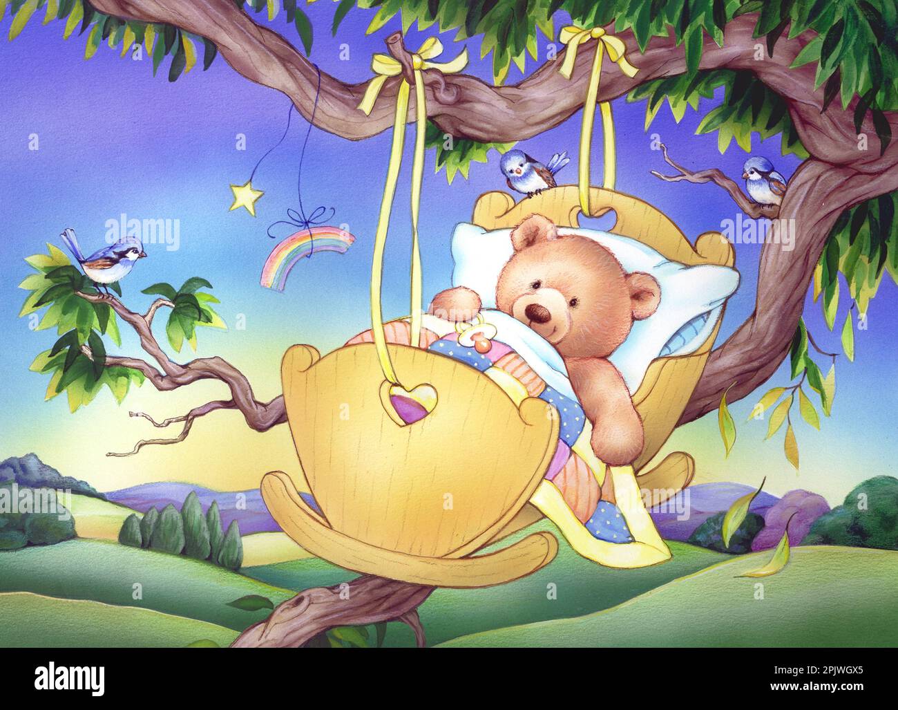 Nursery RhymesRock a bye baby teddy in cradle suspended from tree