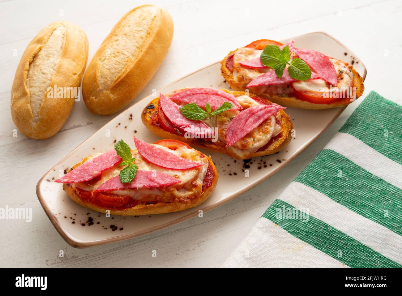 Salami panini with cheese. Italian appetizer Stock Photo Alamy