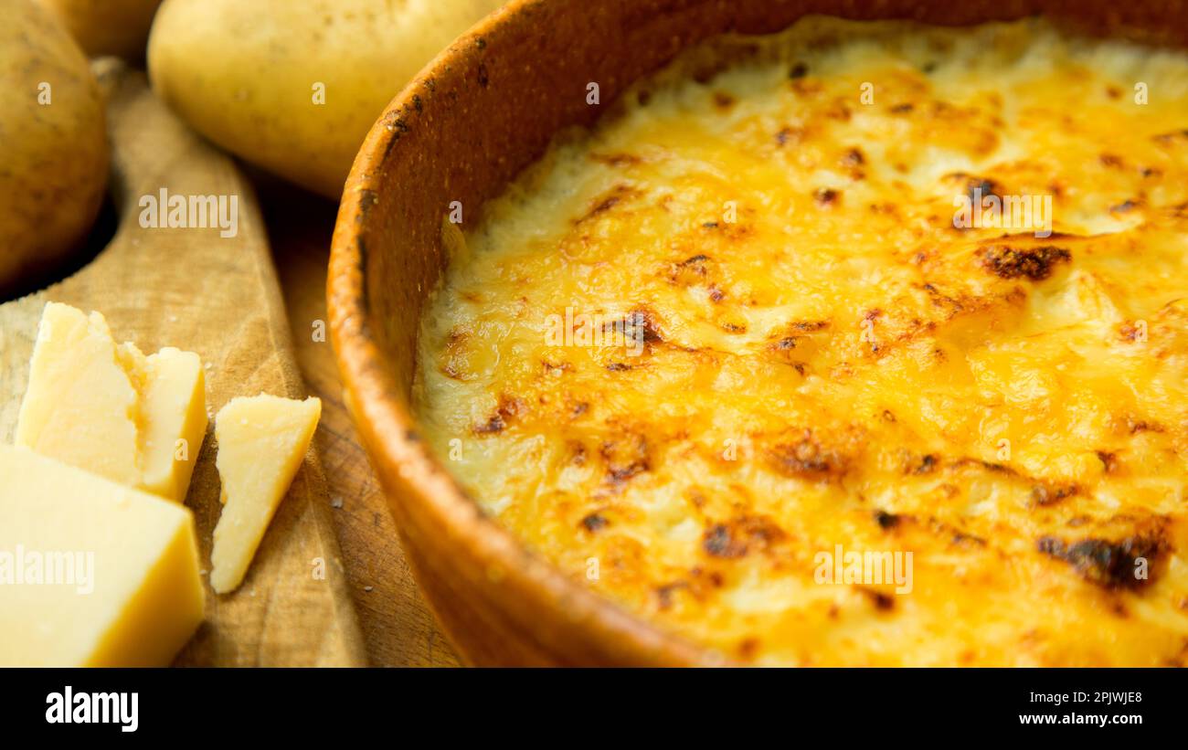 Baked potato souffle with gratin cheese Stock Photo Alamy