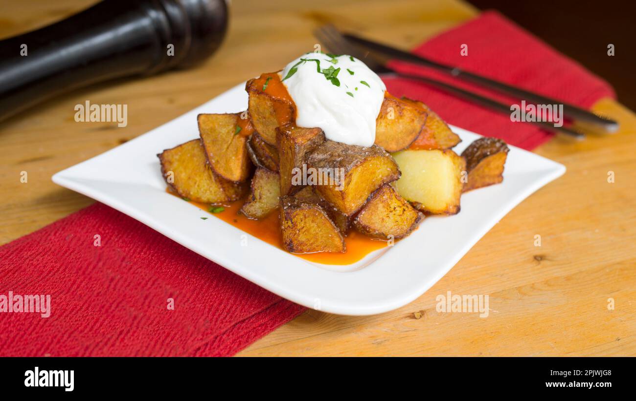 Papas bravas, are a typical preparation of bars in Spain consisting of