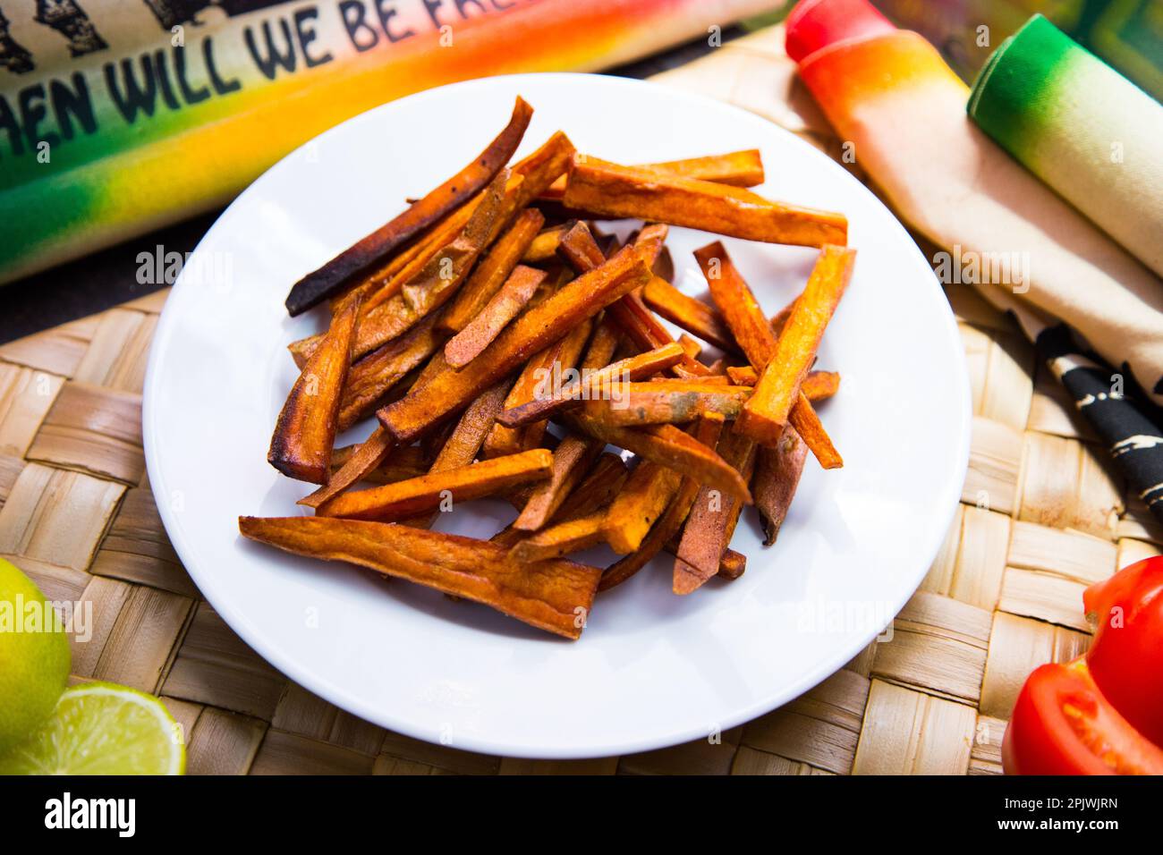 Sweet potato fries are potatoes that are made by cutting them into