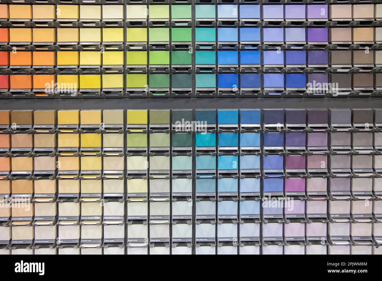Paint swatches with different colour sets, UK Stock Photo