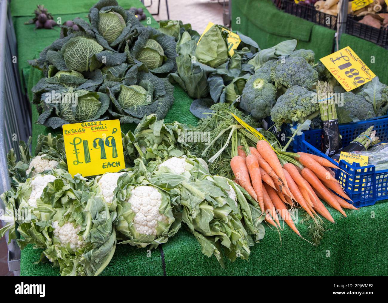 Produce at market stall, Abergavenny, Wales, UK Stock Photo