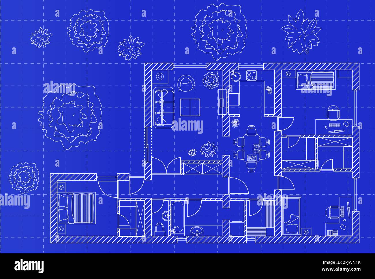 White floor plan sketch of a house on millimeter paper Stock Vector ...