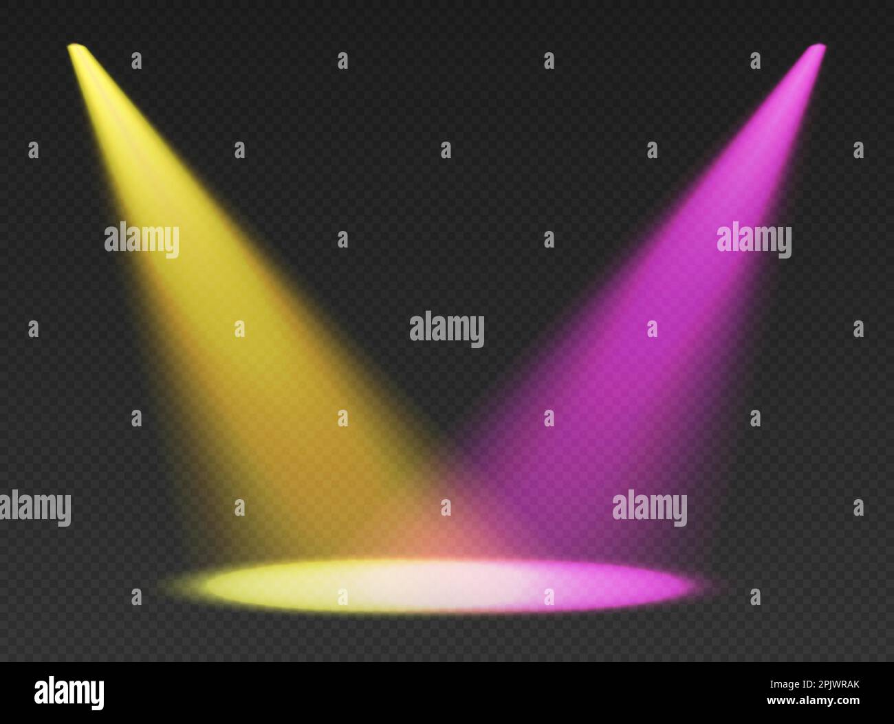 Two stage limelights. Yellow and pink cone lights from top with