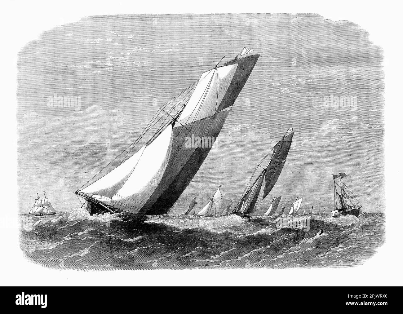 Yachts of the Royal Thames Yacht Club, the oldest continuously operating yacht club in the world, racing off the Kent coast in the summer of 1865 Stock Photo