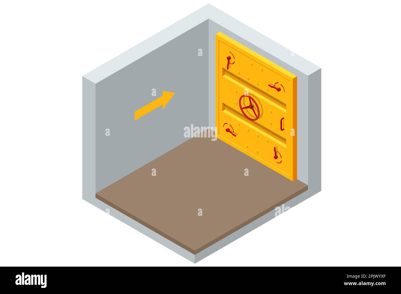 Isometric concrete bomb shelter, Bunker, bombproof shelter, air-raid shelter. Underground bomb shelter with beds, a supply of food for the survival of Stock Vector