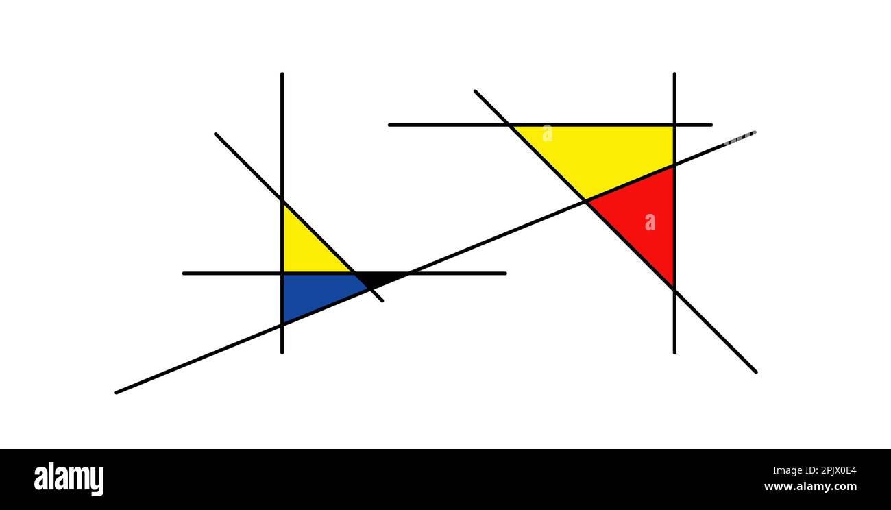 Checkered Piet Mondrian style emulation. The Netherlands art history and Holland painter. Dutch mosaic or checker line pattern banner or card. Stock Photo