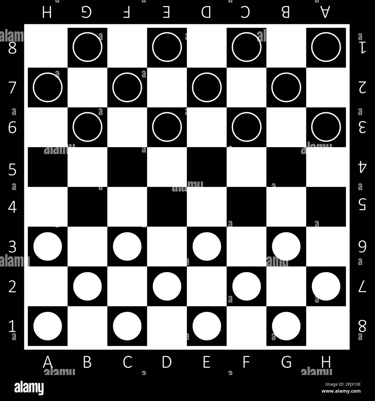 Chess boards on black and white background. Draughts, game with pieces in black and white. Vector illustration. Eps 10. Stock Vector