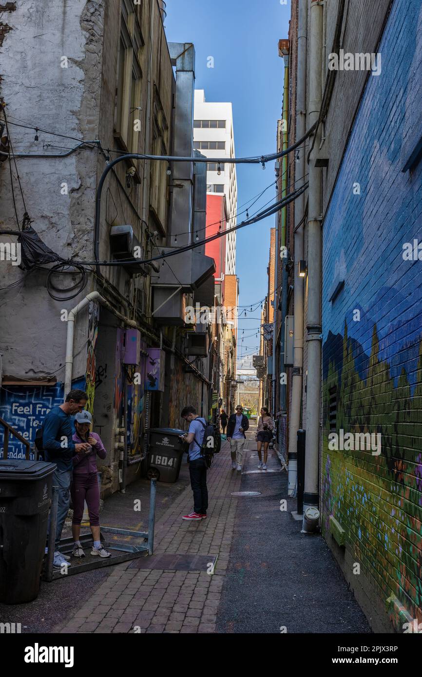 Knoxville, Tennessee, USA March 25, 2023 Mural Alley where people