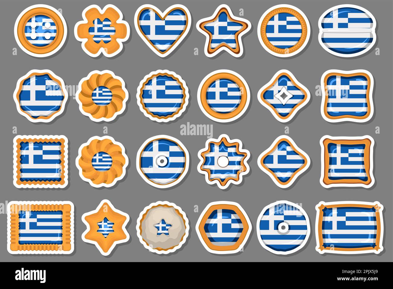 Homemade cookie with flag country Greece in tasty biscuit, cookie consist of sign flag country Greece on natural biscuit, fresh biscuit cookie with fl Stock Vector