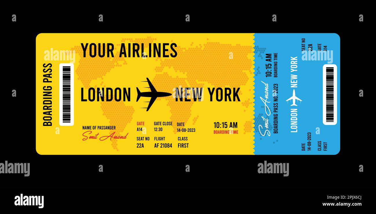 Realistic airline ticket design with passenger name. Vector