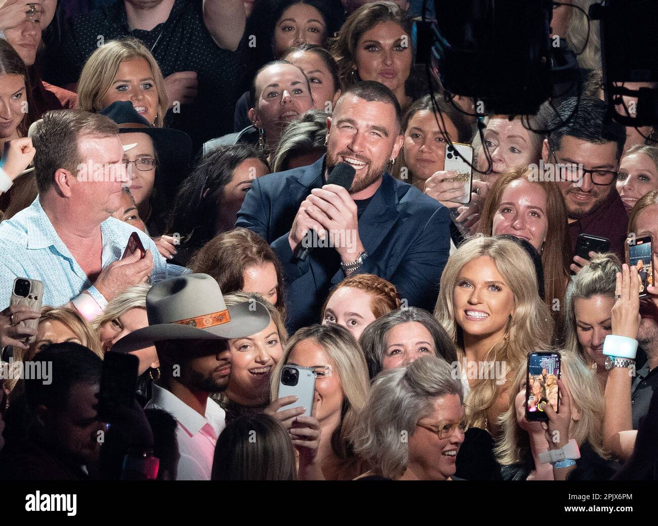 NFL Player Travis Kelce speaks during the 2025 CMT Music Awards at