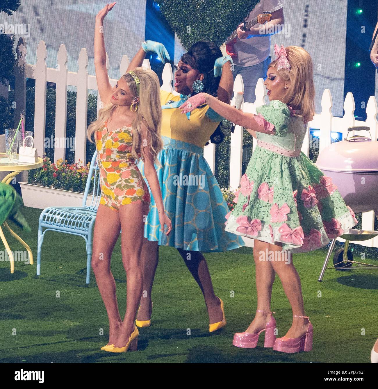 Kelsea Ballerini performs onstage with Kennedy Davenport, Olivia Lux, Manila Luzon and Jan Sport during the 2023 CMT Music Awards at Moody Center on April 02, 2023 in Austin, Texas. Photo: Amy Price/imageSPACE/MediaPunch Stock Photo