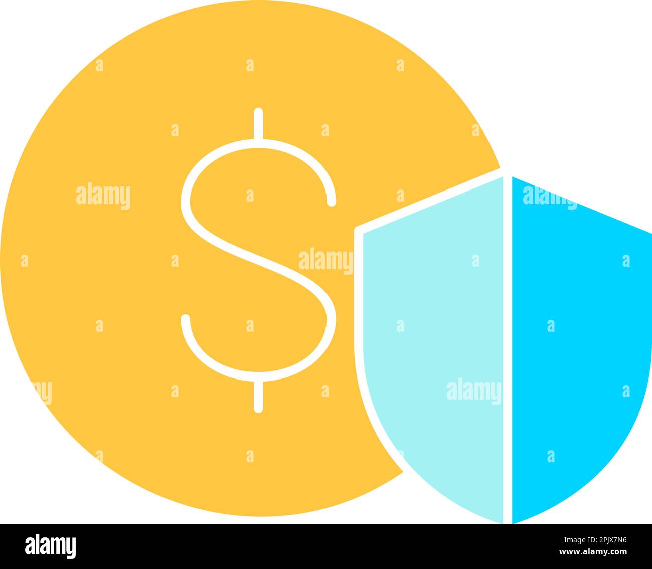 Shield with coin, money safety, insurance, protection money white