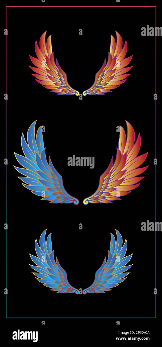 Fire and water wings illustration drawing vector style Stock Vector