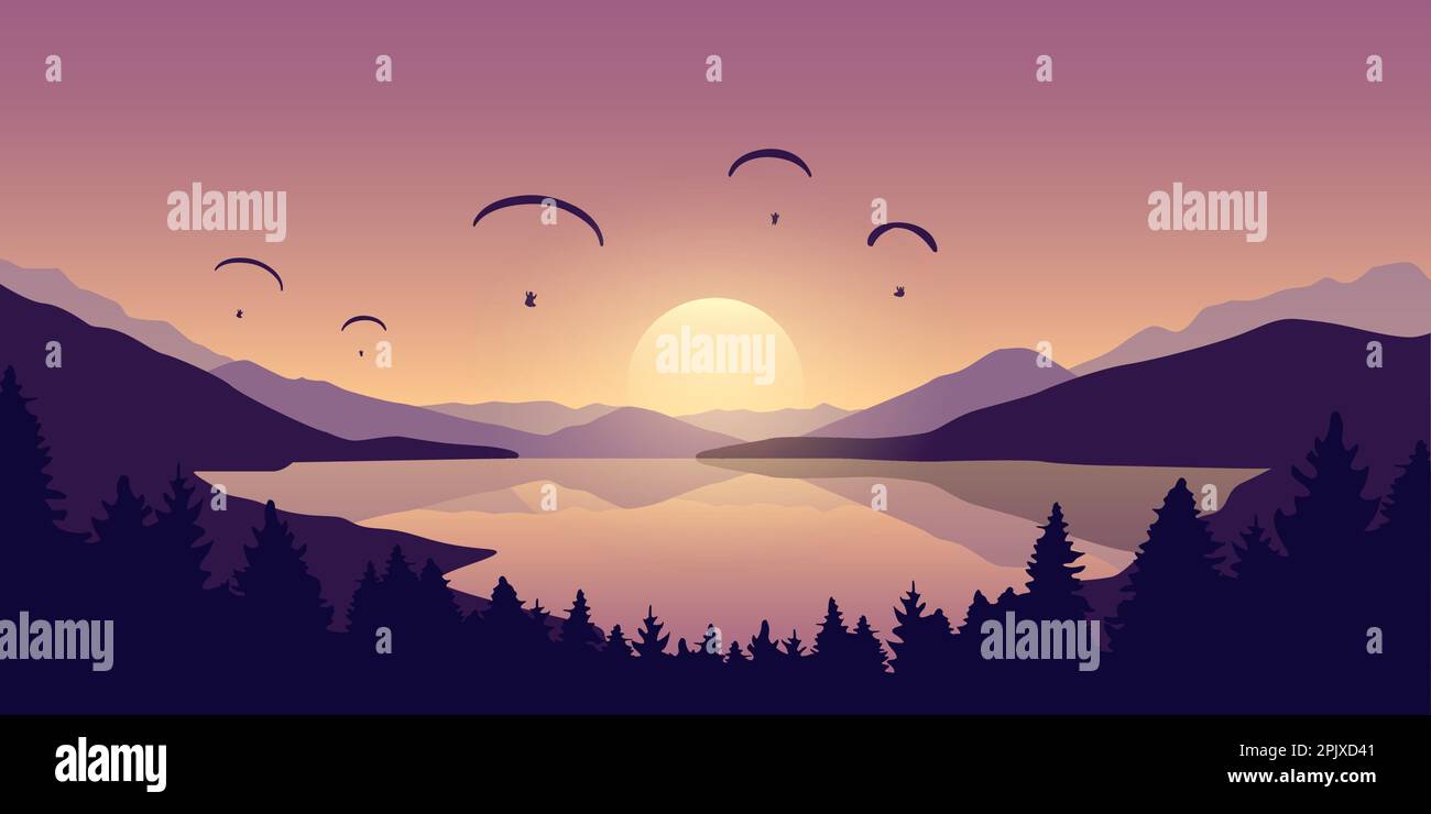 paragliding adventure flying with friends by the lake on mountain