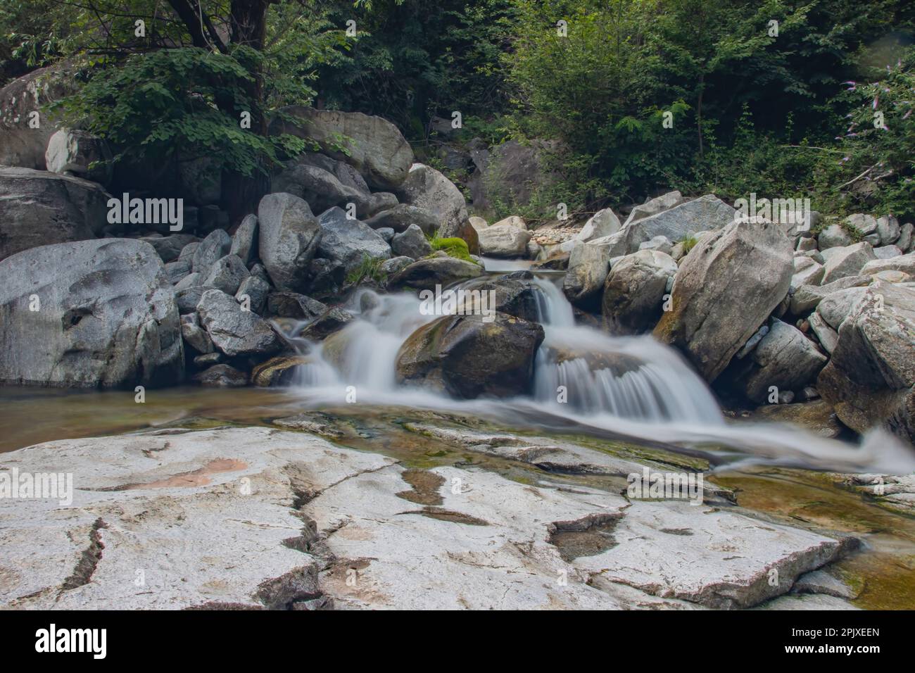 A stunning landscape of the Ticinetto river in Switzerland shot with long exposure Stock Photo