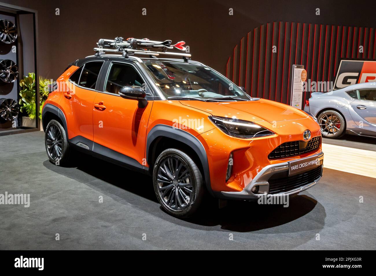 Toyota Yaris Cross Hybrid compact SUV car showcased at the Brussels