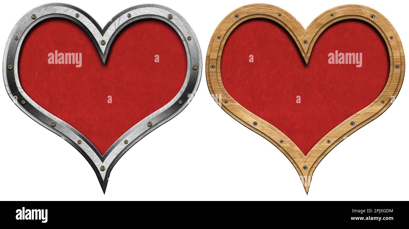 Hearts with metal and wooden frame with a red velvet inside with copy ...