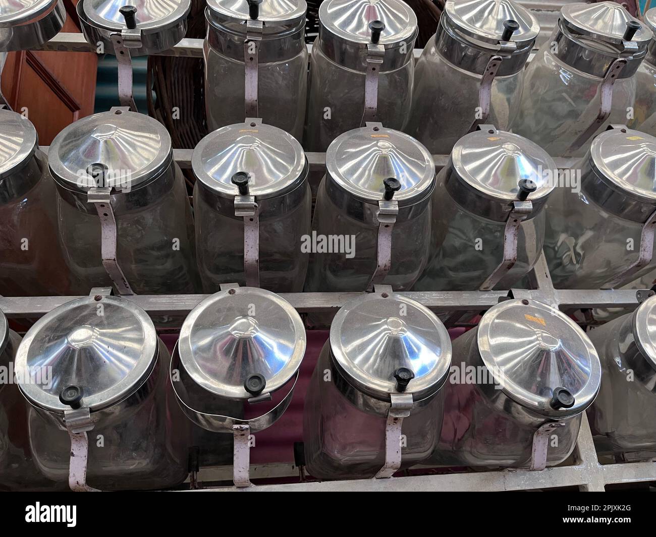 old glass jars in the warehouse. glass candy jar Stock Photo Alamy