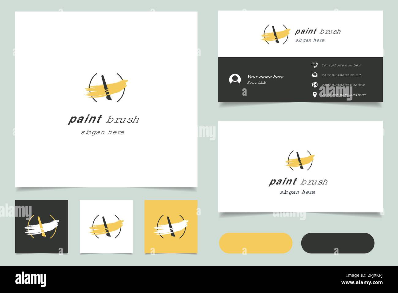 Paintbrush logo design with editable slogan. Branding book and business card template Stock