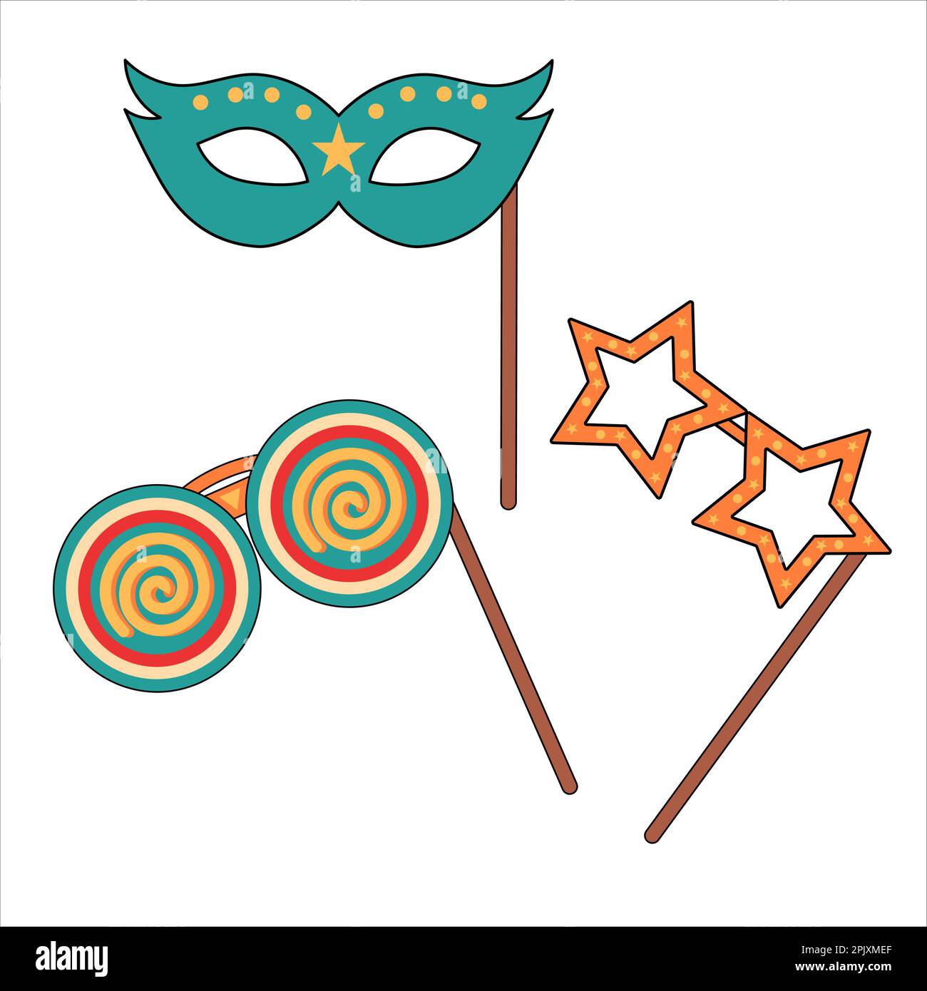 glasses masks on stick paper photo booth props Stock Vector Image