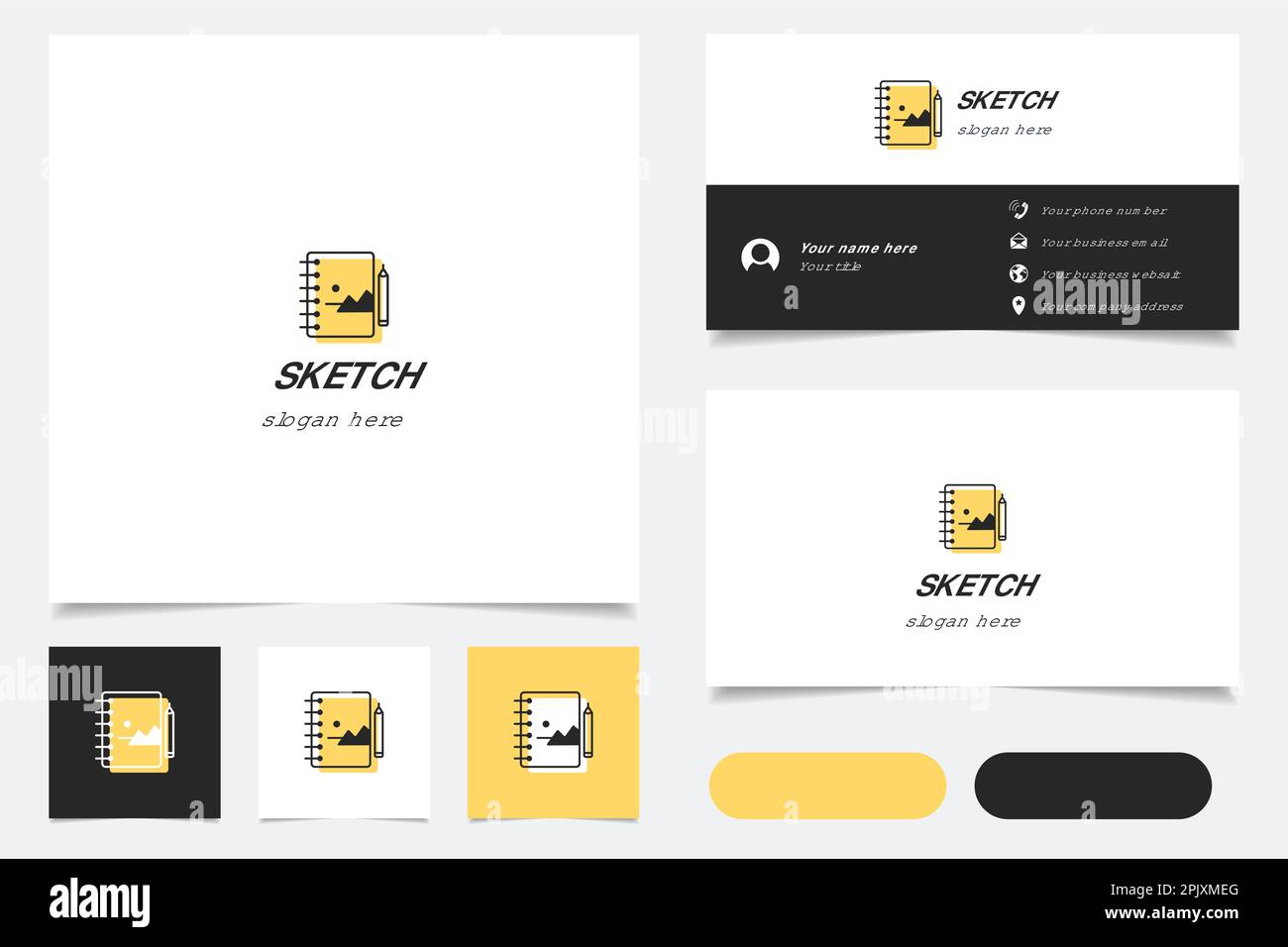 Sketch logo design with editable slogan. Branding book and business