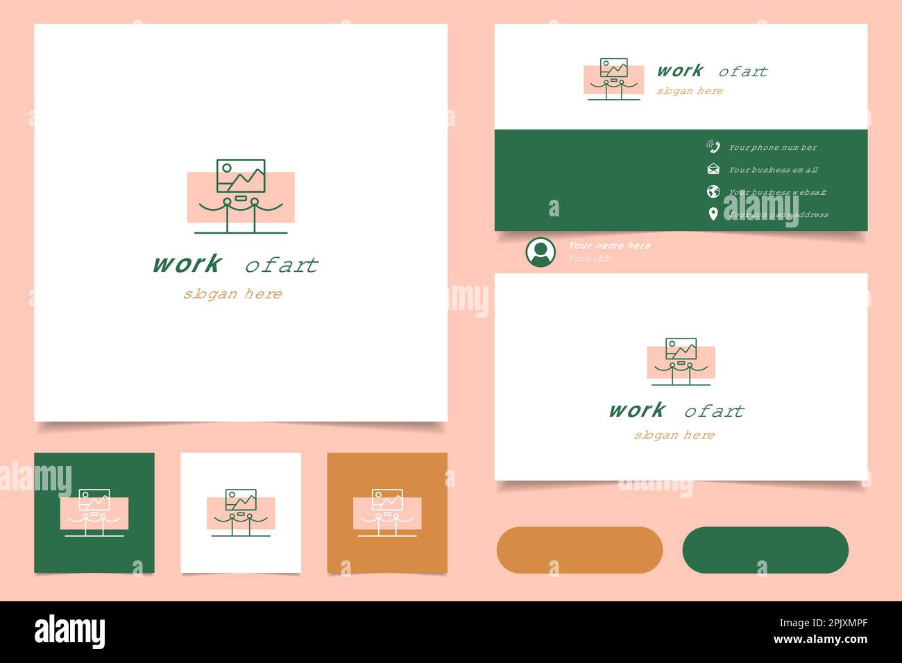 Work of art of art logo design with editable slogan. Branding book and