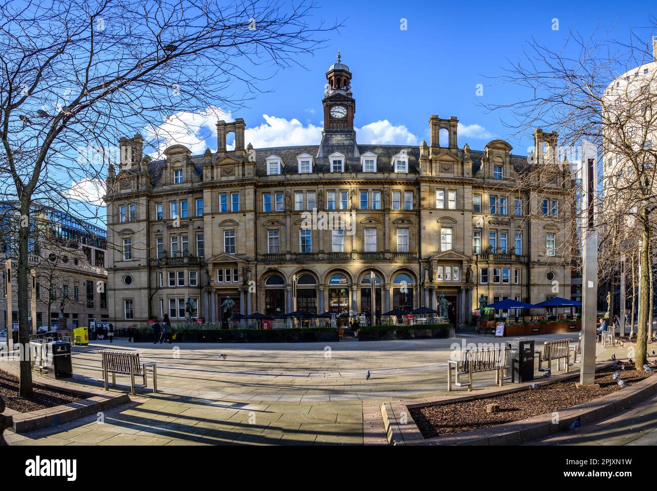 LEEDS,WESTYORKSHIRE,ENGLAND-MARCH 07,2023-Facade view of Leeds City Square during a winter season at day time in UK Stock Photo