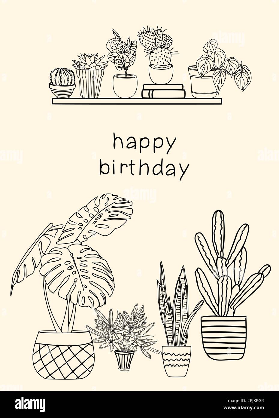 Happy birthday greeting card with house plants Stock Vector Image & Art -  Alamy
