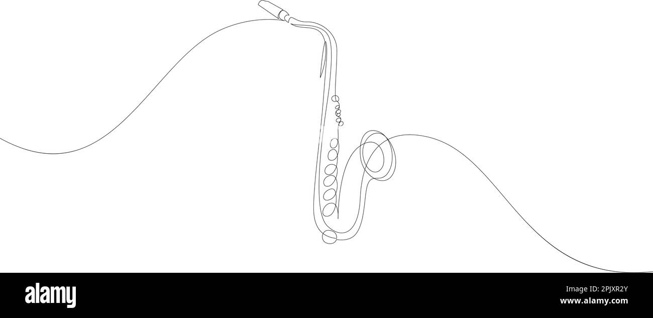 Continuous line drawing of saxophone jazz music instrument. Minimalist