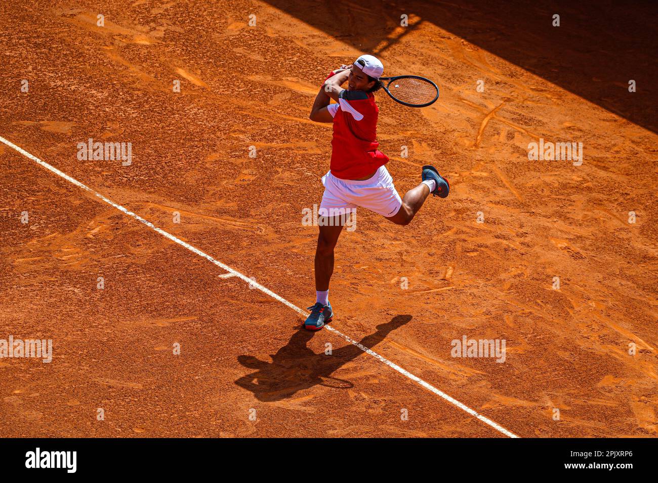 Estoril, Portugal. 04th Apr, 2023. Henrique Rocha of Portugal plays against Bernabe Zapata Miralles of Spain during the 1st round of the Millennium Estoril Open tournament at CTE- Clube de Ténis do Estoril. Final score; Bernabe Zapata Miralles 2:0 Henrique Rocha. (Photo by Miguel Reis/SOPA Images/Sipa USA) Credit: Sipa USA/Alamy Live News Stock Photo