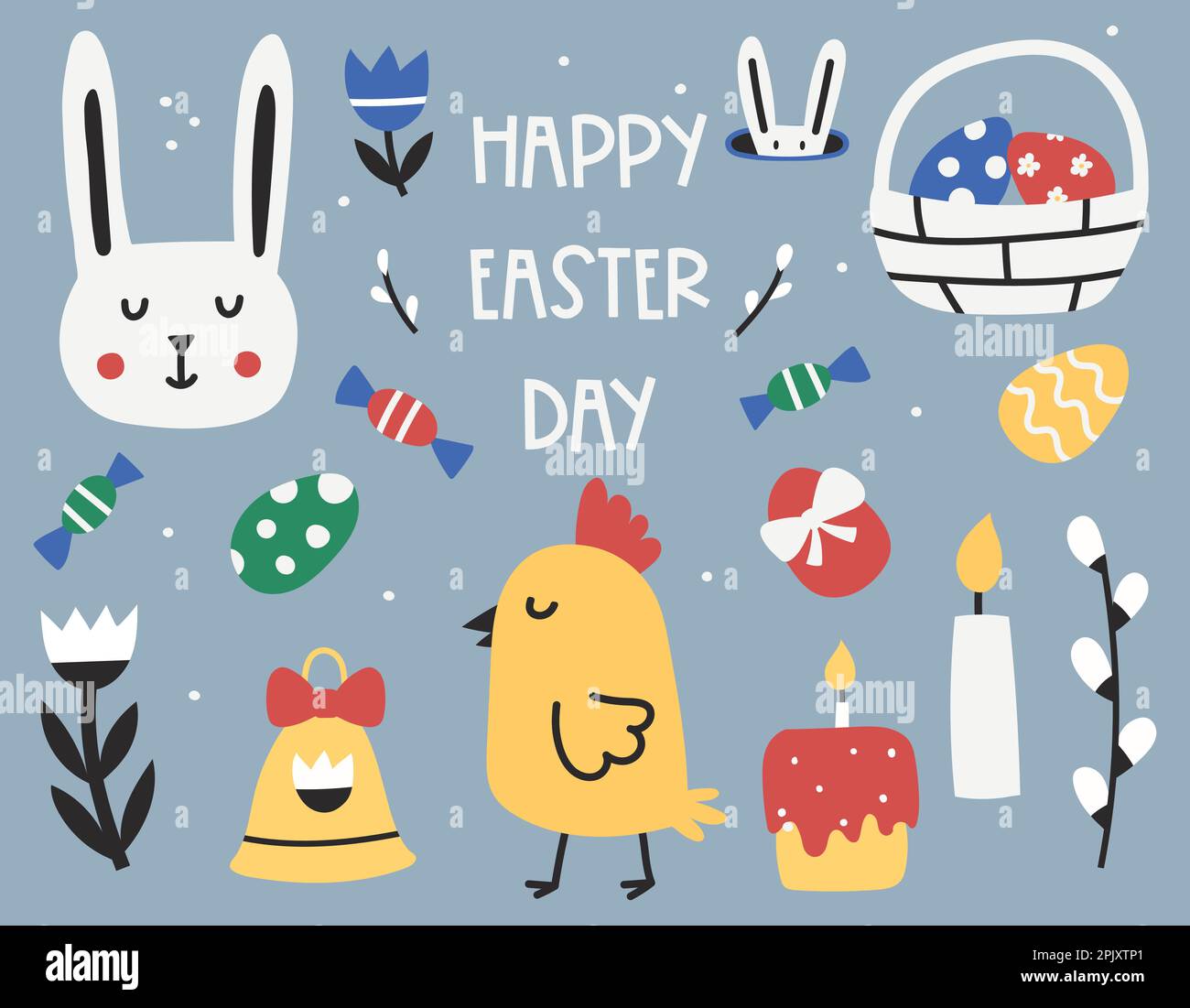 Happy Easter day. Set of simple minimal Easter design elements ...