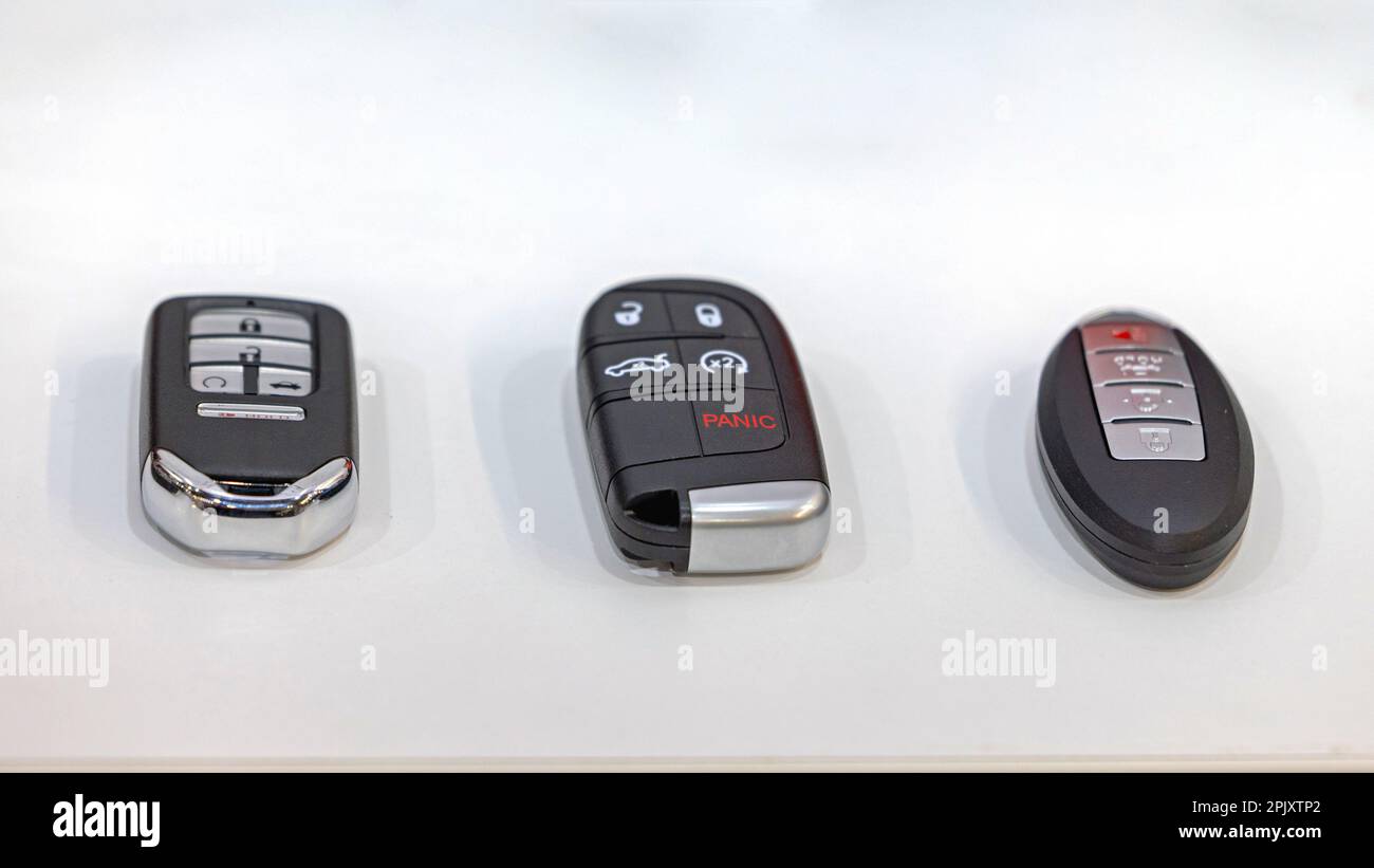 Car Remote Keys Fob Keyless Control With Panic Safety Button Stock Photo