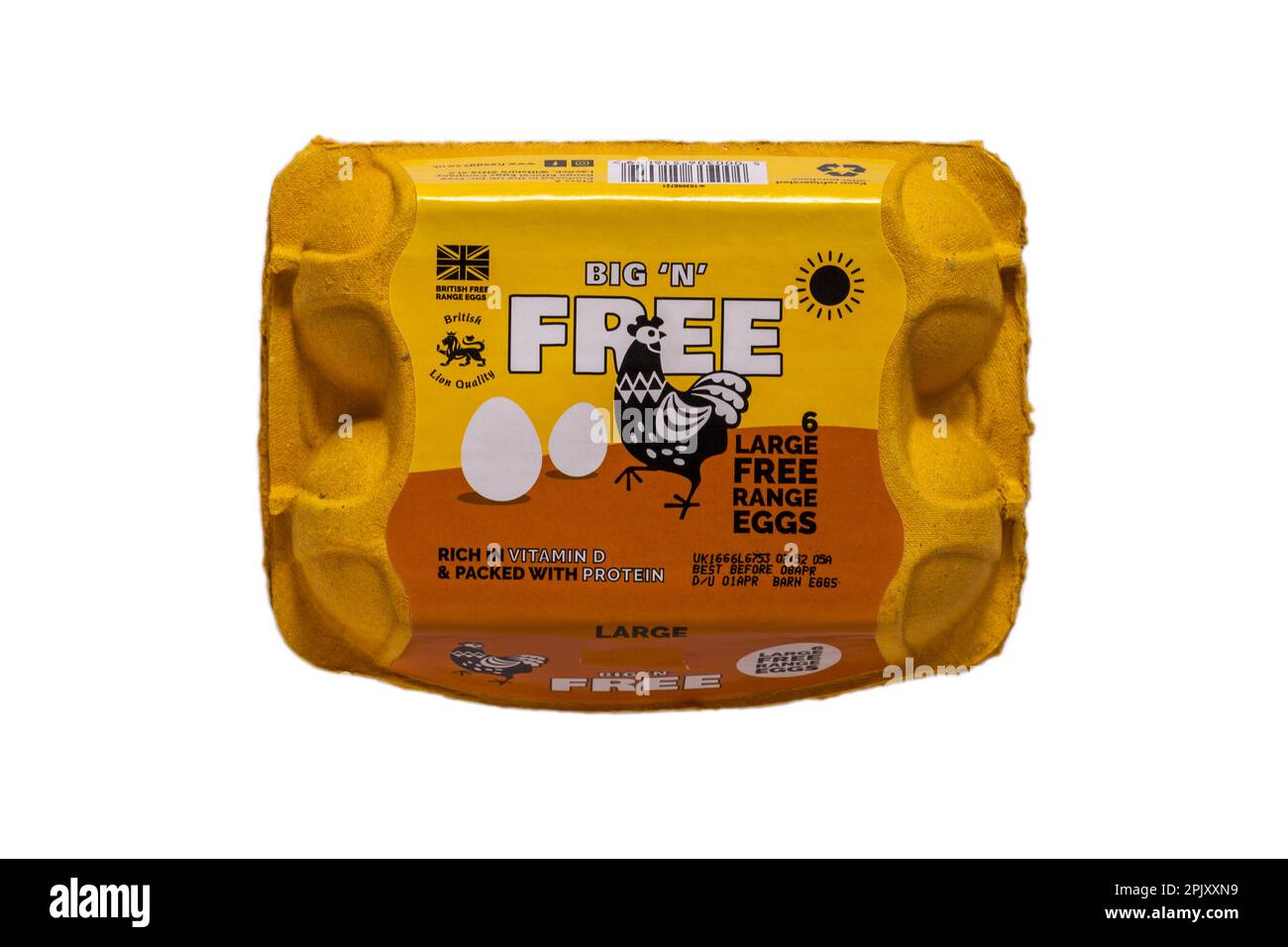 Carton of Big 'n' Free 6 large Free Range Eggs rich in Vitamin D & packed with protein isolated