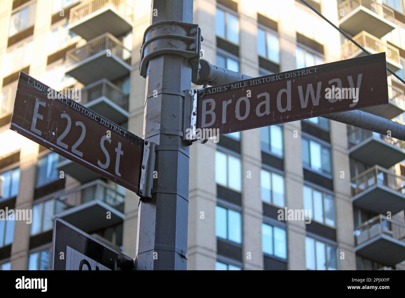 Brown East 22nd Street and Broadway historic sign in Midtown Manhattan in New York City Stock Photo