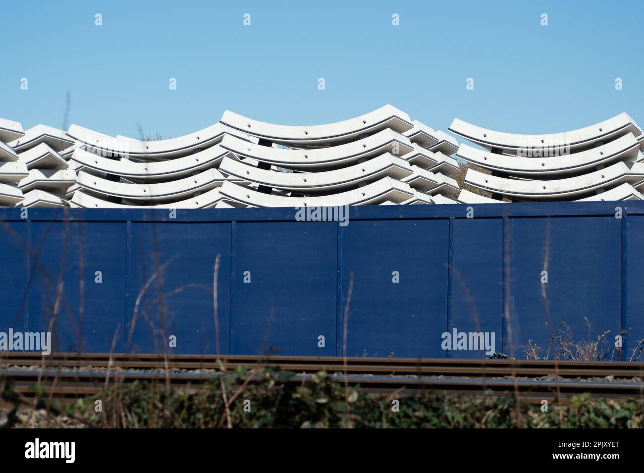 Ruislip, UK. 4th April, 2023. Credit Concrete tunnel segments for the