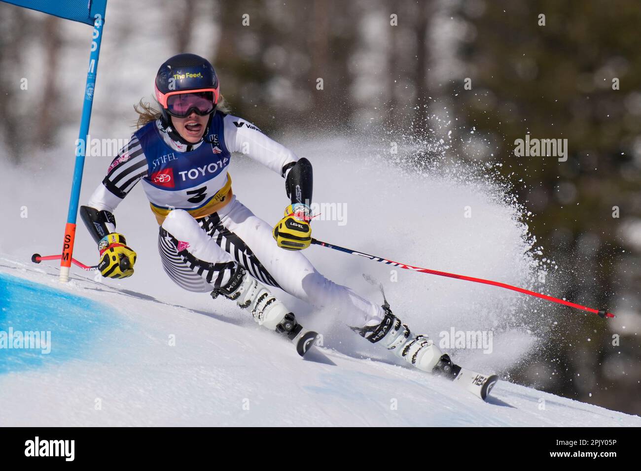 Tricia Mangan competes in the women's giant slalom ski race during the
