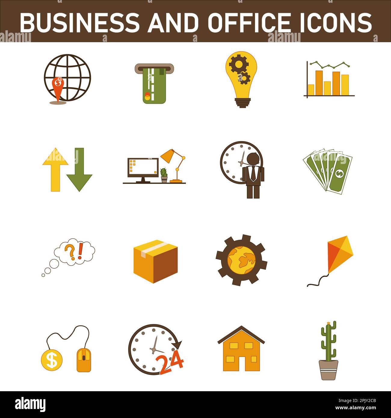 Collection of multi-colored flat icons on the topic: business and ...