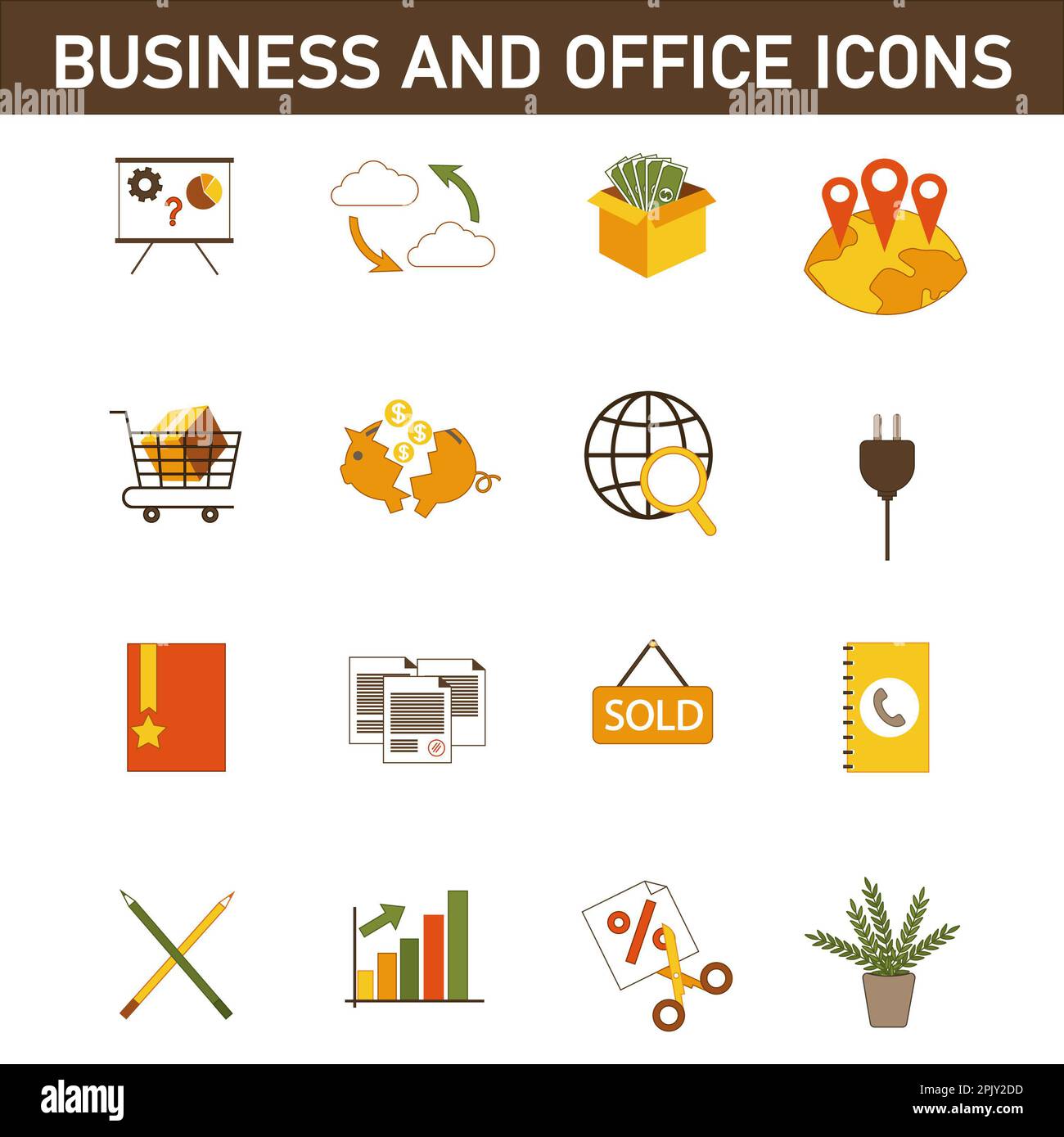 Collection of multi-colored flat icons on the topic: business and ...