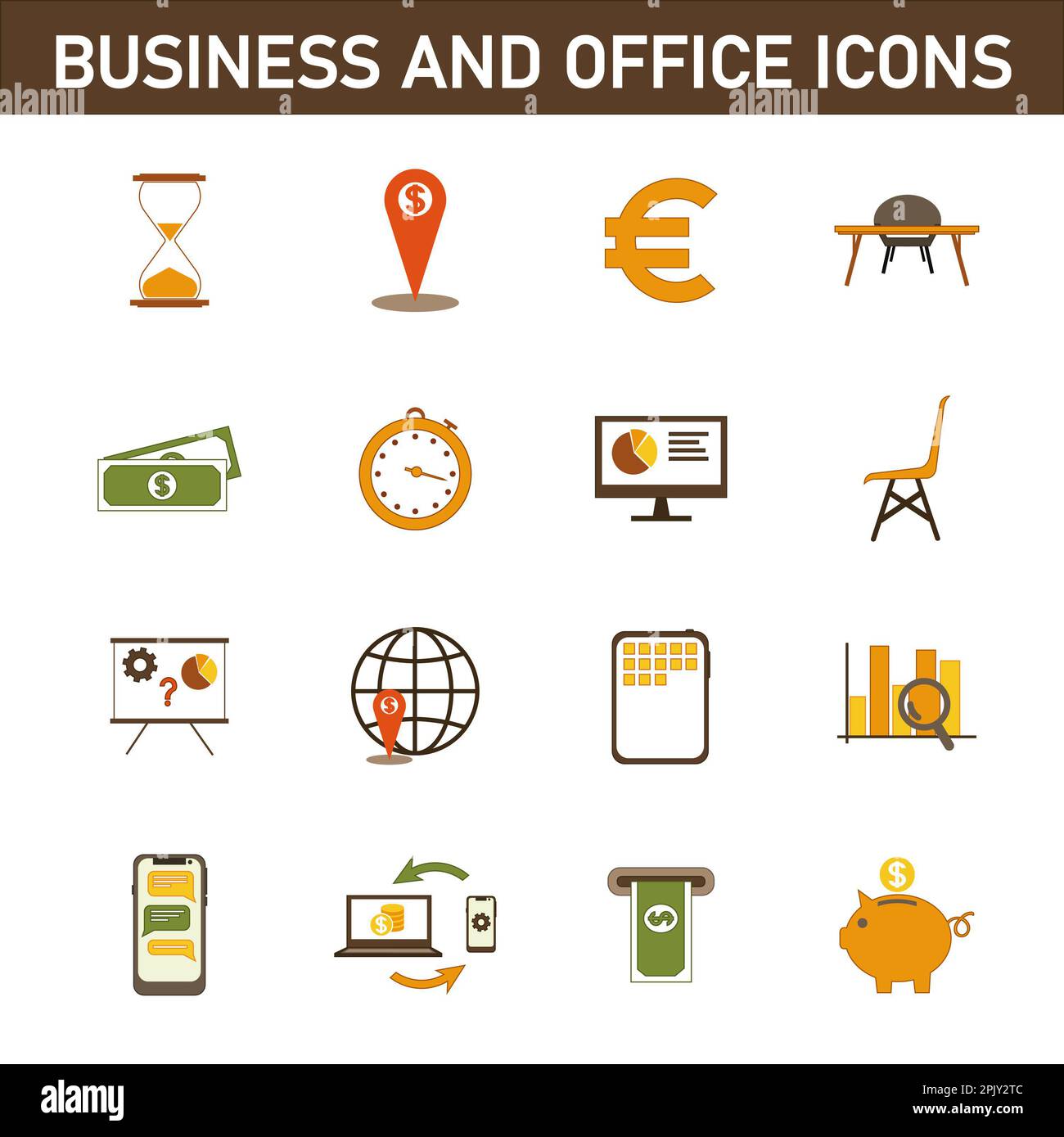Collection of multi-colored flat icons on the topic: business and ...
