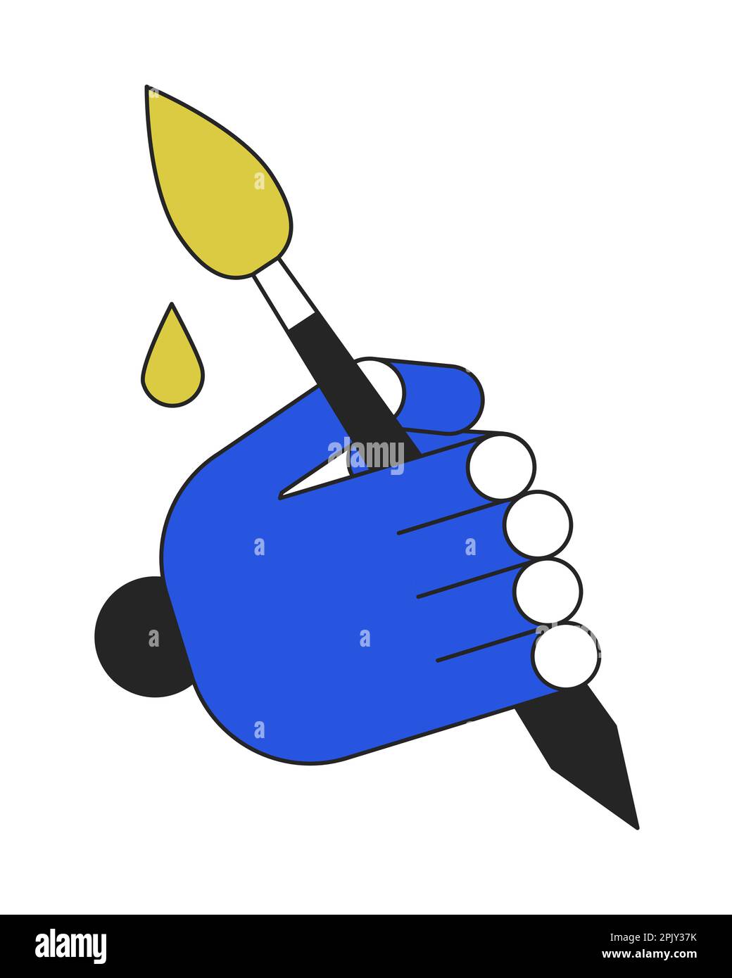 Robotic hand with paint brush linear flat color vector icon Stock Vector