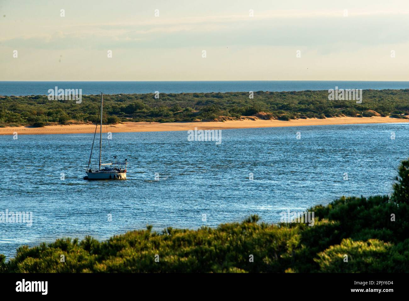 Sailing boat on Odiel marshlands, Marismas del Odiel Bahia de Cadiz