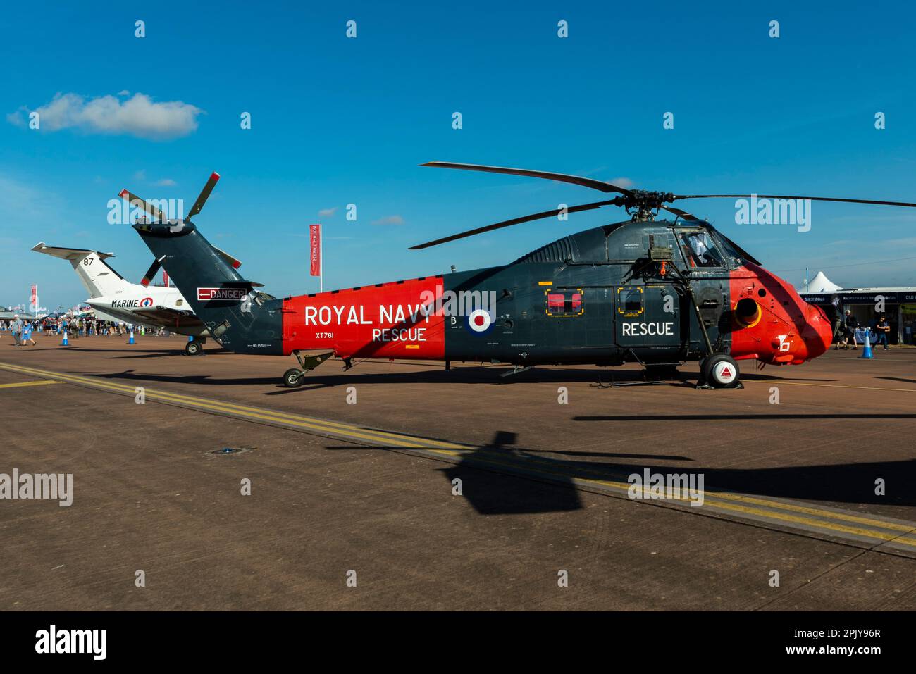 Westland Wessex HU5 helicopter XT761 on display at Royal International Air Tattoo, RAF Fairford, UK. Ex Royal Navy in civilian use as G-WSEX Stock Photo