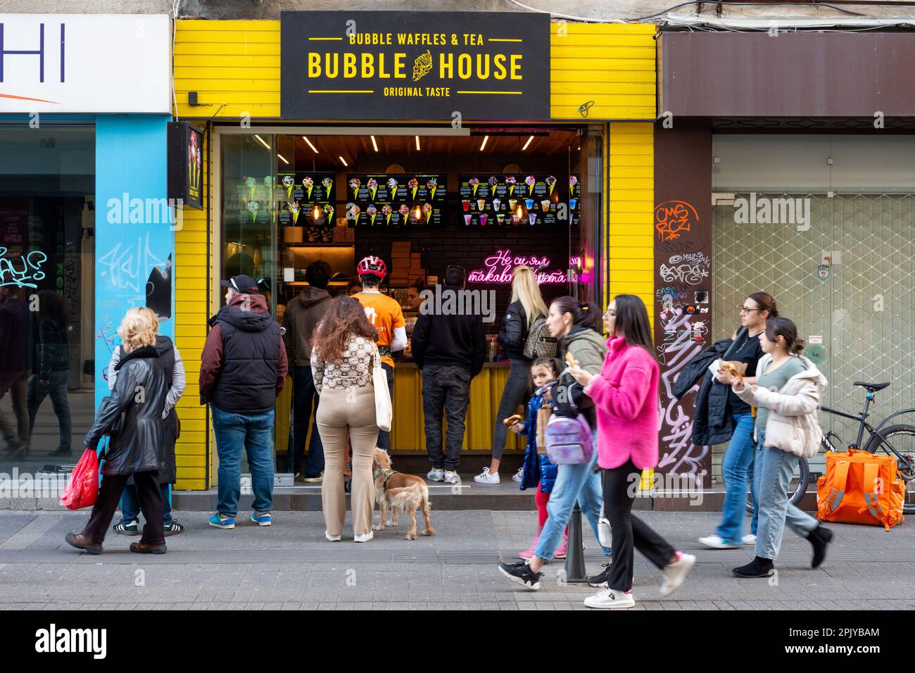 Bubble House waffles and tea in downtown Sofia, Bulgaria, Eastern Europe, Balkans, EU Stock