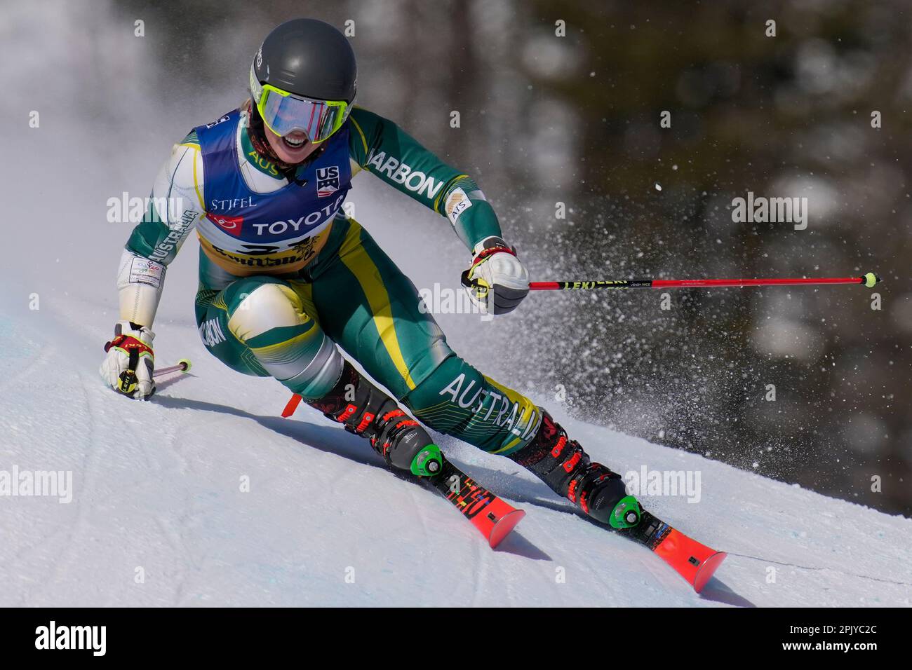 Lily Tomkinson competes in the women's giant slalom ski race during the